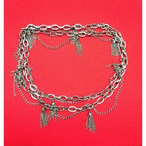 Long Silver Pewter Tone Long Chain Necklace with Accent Tassels